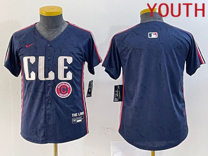 Youth Cleveland Indians Blank Blue City Edition Nike 2024 MLB Jersey style 2->youth mlb jersey->Youth Jersey